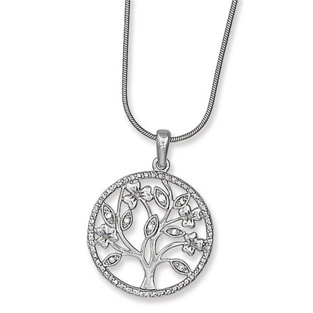 Sterling Silver Tree of Life Pendant in Circle w/CZs - Click Image to Close